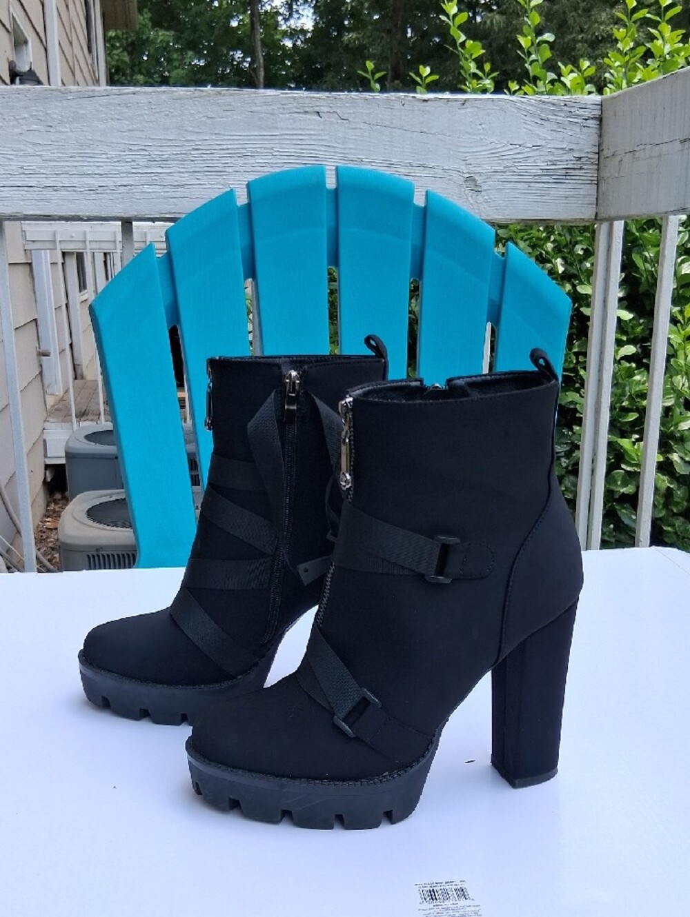 Black Women's Strappy Lug-Heel Ankle Boots - Fashion - Picture 4 of 5